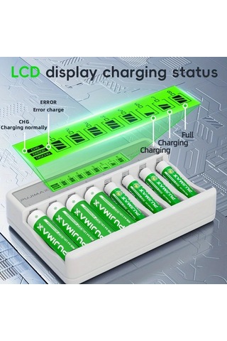 Xuweiwei Pujimax 8 Yuvalı Akıllı Pil Şarj Cihazı Lcd Ekran Beyaz Aaa Aa Ni Mh Ni Cd Şarj Usb