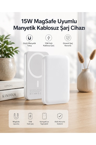 15w Magsafe Uyumlu Manyetik Kablosuz Powerbank 5000 Mah