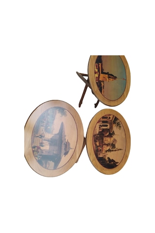 Zigon Sehpa Çanta Çiçek Motif Oval Kayın Torna Ayak Itinalı Paket