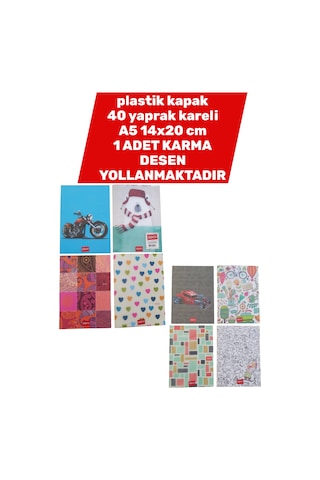 Plastik Kapak 14x20 Cm A5 Ebat 40 Yaprak Kareli Defter 1 Adet Karma Desen Yollanmaktadır Çok Renkli