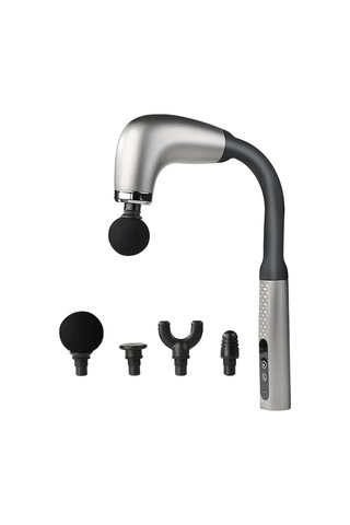 Fochsia Gümüş Kanca Derin Doku Kas Masaj Tabancası 9 Mod 9 Şiddet 4 Başlık Uzun Saplı Düşük Gürültülü Gri