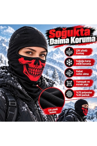 Trendexa Unisex Kırmızı Kurukafa Desenli Balaklava Kar Maskesi Siyah Tam Kafa Boyunluk Motorcu Yüz Maskesi Renk: Siyah Beden: Standart Adet: 1 Mac