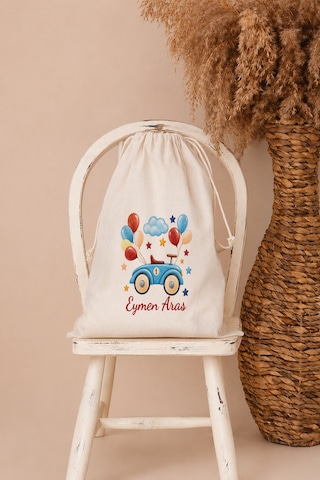 İsme Özel Erkek Bebek Çocuk Kıyafet Kesesi 30x40 Cm %100 Pamuk Ham Bez İsim Baskılı Yıkanabilir Kişiye Özel Kese 2059kk Ekru
