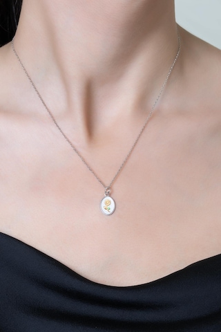 So Chic Papatya Çiçeği 18 Ayar Beyaz Altın Kaplama 43 Cm Gümüş Kolye Rodyum