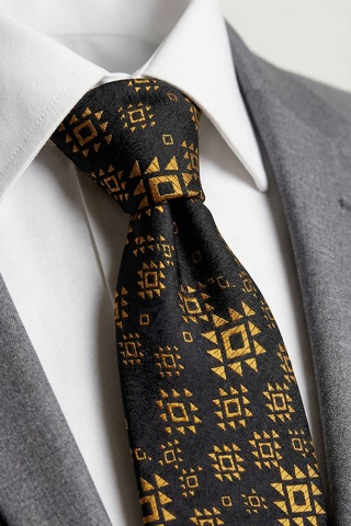 Milleniva Motif Desenli Siyah Gold Kravat & Mendil