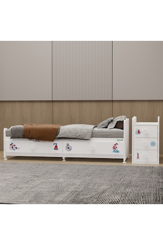 Garaj Home Melina Mdf Çıtalı Beşik + Yatak + Uyku Seti - Denizci Beyaz