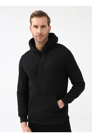 Süvari Kapüşonlu Yaka Regular Kalıp Düz Siyah Sweatshirt Siyah