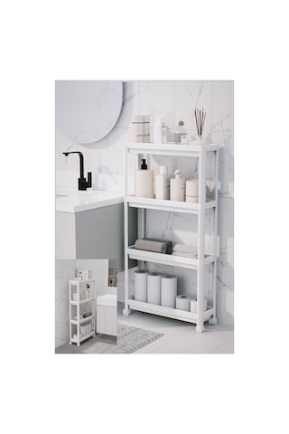Slim 4 Katlı Tekerlekli Raf Ünitesi - Dar Alanlar İçin Mutfak Ve Banyo Organizer - Baharatlık Ve Havluluk Düzenleyi Çok Renkli