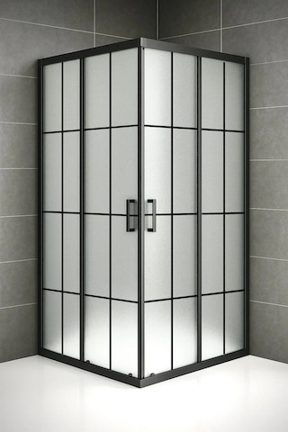 Durul Duşakabin Kare Siyah Çizgi 5Mm Buzlu Siyah