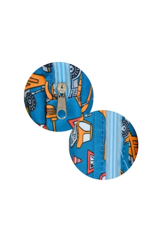 Temel İş Makinalı Desenli Lacivert Tek Gözlü Kalem Çantası Çok Renkli