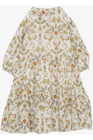 Escabel Kız Çocuk Elbise Çiçek Motifli Kolları Volanlı 5-9 Yaş, Ekru-ekru Ekru