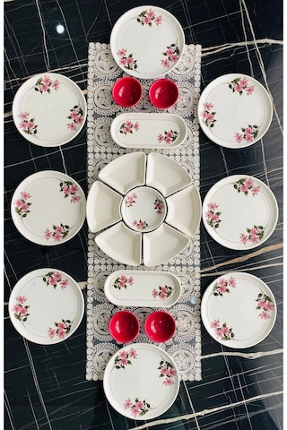 Kar Çiçek 8 Kişilik 21 Parça Kahvaltı Takımı Pembe