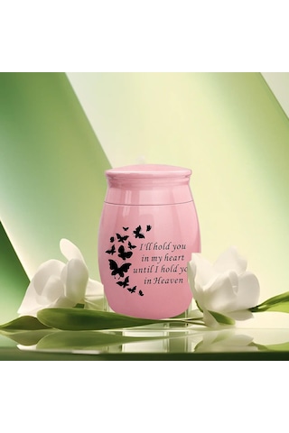 Homyl Çinko Alaşım Pet Urns Konteyner Kavanoz Kelebek-pembe Altın