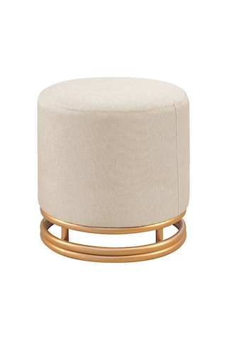 Nuvi Puf Gold Metal Çerçeveli Keten Çok Amaçlı Dekoratif Oturak, Makyaj Oturağı,montajsız Puf Bench KREM