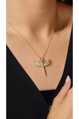 Roza Silver Zirkon Taşlı Gold Mikail Kılıcı Gümüş Kolye