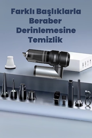 Yeni 16000pa Güçlü Portatif Vakumlu Ve Üflemeli Katlanabilir Araç Içi Süpürge Pro Hl-121 Siyah
