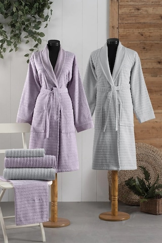 Pierre Cardin 6 Parça Jakarlı Aile Bornoz Seti-wave Soft Lila Gri Açık Gri - Lila