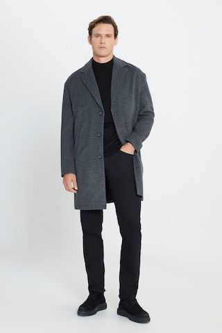Ac&Co / Altınyıldız Classics Erkek Grı Oversize Bol Kesim Mono Yaka Desenli Kaşe Kaban Gri