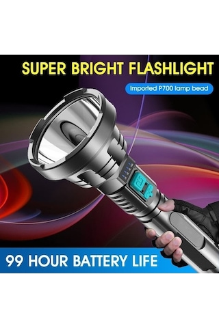 Geeksen P700 Led Işık Kaynağı Usb Şarjlı Fener, Ipx6 Su Geçirmez, 3 Seviye Parlaklık, 99 Saat Pil Ömrü, Akıllı Pil Göstergesi, Siyah Siyah
