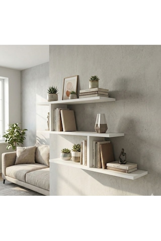 3 Katlı Minimalist Dekor Raf Sistemi Beyaz