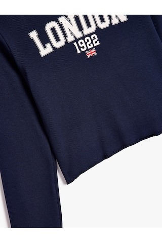 Koton Kapşonlu Sweatshirt Şehir Baskılı Şardonlu Pamuklu Lacivert 5wkg10211ak Lacivert