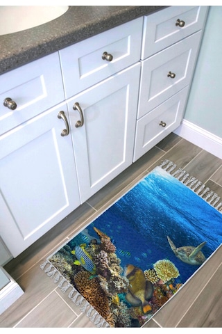 Zethome Aquarium Banyo Paspas ve Tek Kanat Duş Perdesi 1x180x200 Mavi