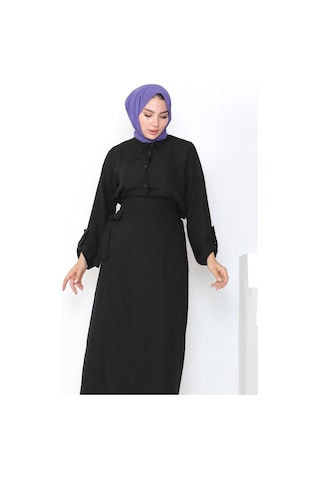 Bestenur Gömlek Etek Keten İkili Takım 1036 - Siyah