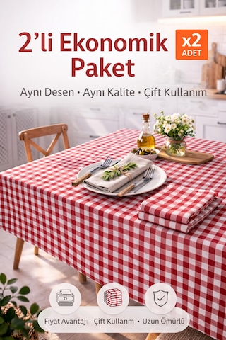 2'li Paket Küçük Kare Desen Pötikareli Masa Örtüsü, Sofra Bezi, Piknik Örtüsü 170 X 170 Cm Kırmızı