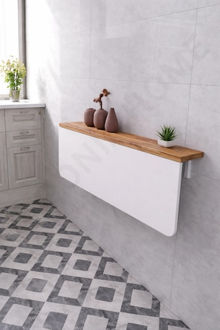 Duvara Monte Katlanır Masa & 2 Li Raf Seti Beyaz Çam 60x110 Cm Beyaz - Çam