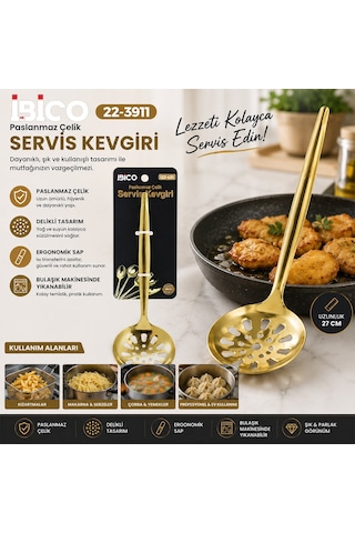 Metal Servis Kevgiri - 27 Cm - Gold Renk Diğer