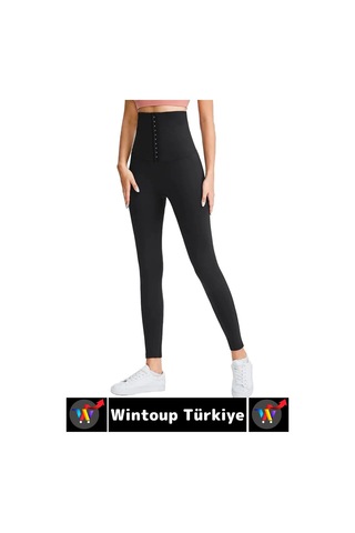 Wintoup Gündelik Spor Alt Karın Bel Sıkılaştıran Güçlendiren Toparlayan Elastik Konforlu Ağraflı Korse Tayt Siyah