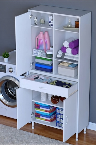 Eliusta Rivo 4 Raflı Banyo/mutfak Dolabı 70 Cm Beyaz Renkli Çok Amaçlı Dolap 70x173x32,5 Cm Ebatlarında Beyaz