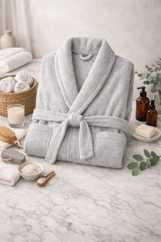 Premium Pamuklu Unisex Bornoz - Yumuşak Dokulu Hızlı Kuruyan Canlı Renkli Bornoz Açık Gri