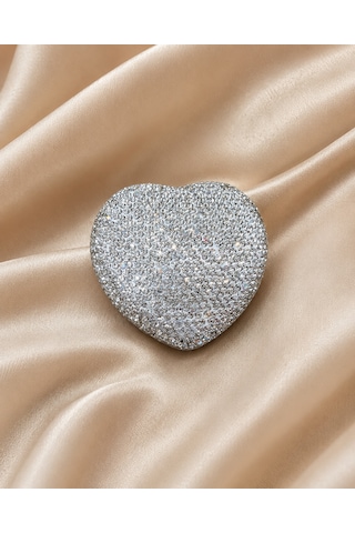 Silver Taşlı Kalpli Cep Aynası Gümüş
