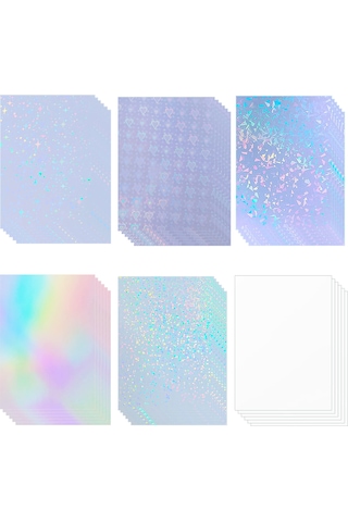 Moveevo A4 Bopp Lazer Soğuk Laminasyon Filmi - 6 Desen Gökkuşağı, Yıldız, Kırık Cam Vb. - Su/ Nem/ Aşınma Dayanıklı - Foto Reklam Koruyucu Filmi 1 Adet