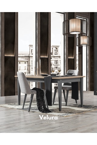 Cloud Yemek Odası Takımı Yemek Masası + 4 Adet Sandalye Antrasit - Ceviz
