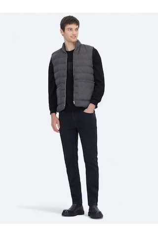 Kip Gri Regular Fit Dik Yaka Casual Dokuma Spor Yelek Gri