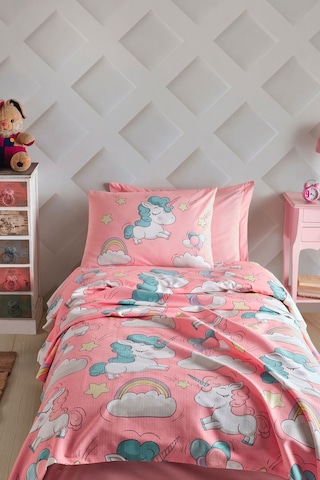 Enlora Home Doğal Pike Baskılı Tek Kişilik Unicornio Pembe