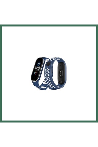 En-cag Mi Band 7 Uyumlu Spor Delikli Kordon - Lacivert-beyaz Bss