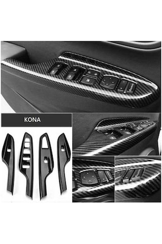 Hyundai Kona İçin Uyumlu Kapı Kolçak Kaplama - Pıano Black