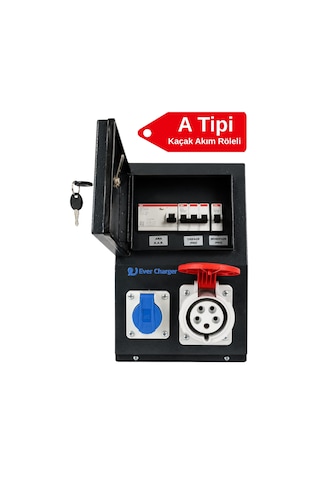 Ever Charger Trifaz Elektrikli Araç Kombibox Metal, A Tipi Kaçak Akım Röleli Ve Sigortalı 22 KW