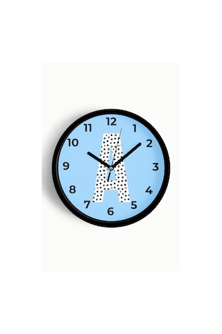 A Harfi Erkek Odası Duvar Saati - 30cm - Önü Camlı Siyah Kasa - Sessiz Mekanizma-jh1150 Siyah