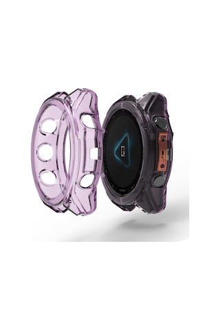 Garmin Fenix 8 İçin Amoled 43mm Enkay Hat-prince Şeffaf Tpu Çerçeve Düşmeye Karşı Koruma Kılıfı Mor