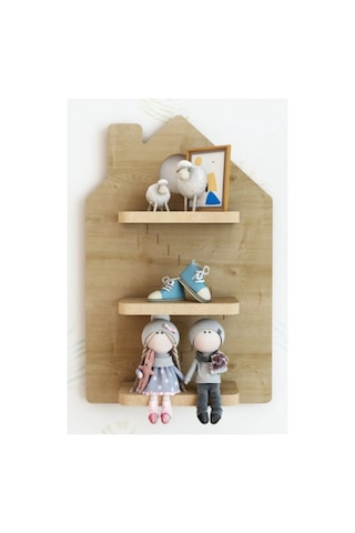 Ev Şeklinde Ahşap Dekoratif Duvar Rafı 51x33 Cm Kahverengi