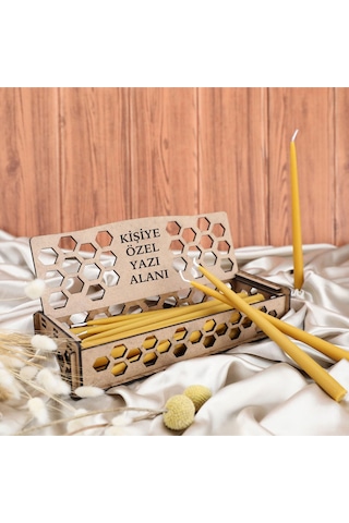 Özel Tasarım Ahşap Kutu İçinde El Yapımı Bal Mumu Seti