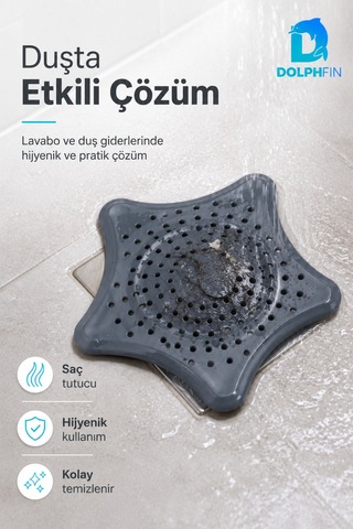 Yıldız Şekilli Lavabo Gider Süzgeci Saç Ve Atık Tutucu Gri