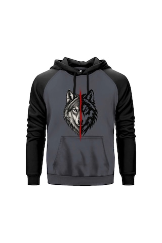 Gece Gündüz Bozkurt Gri Renk Reglan Kol Sweatshirt Kapşonlu