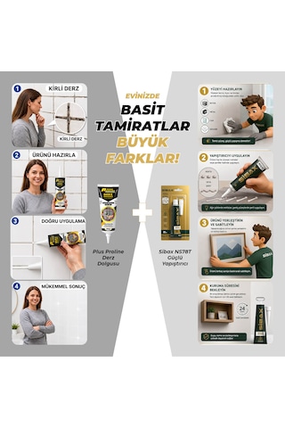 Pratik Tamir İkilisi - Sibax Güçlü Montaj Yapıştırıcı & Plus Proline Hazır Derz Dolgusu 380 Gr