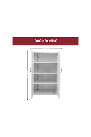2 Kapaklı 4 Raflı Çok Amaçlı Dolap Beyaz 59x30x100 Cm Suntalam Düzen Dolabı Mutfak, Banyo, Antre, Ayakkabıl Diğer