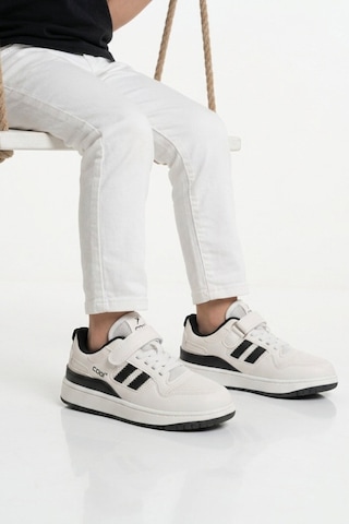Cool Beyaz Siyah Fileli Hafif Cırtlı Unisex Çocuk Spor Ayakkabı Stella F Beyaz-siyah